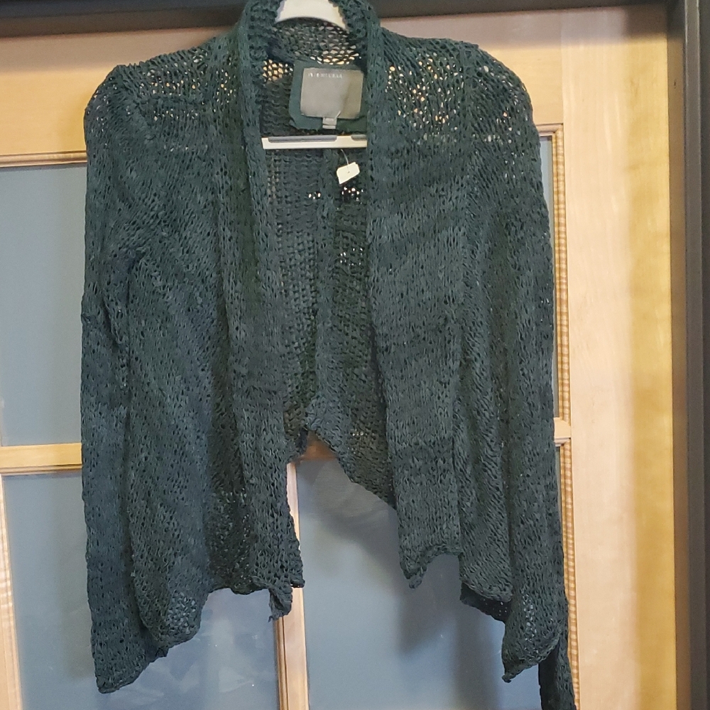 Muubaa Green Goat Suede Cardigan Sweater Classic Knit Design
